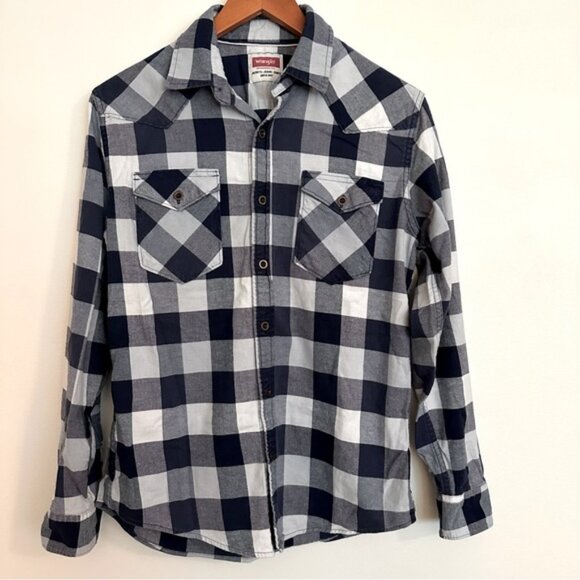 Wrangler Men’s Western Blue Plaid Button Down Size Small - Picture 1 of 12